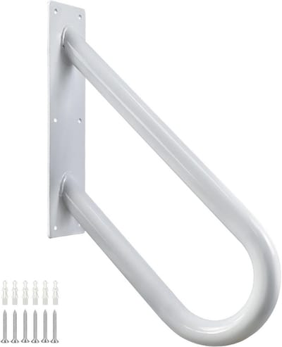 U-vormige trapleuning voor binnen en buiten - Anti-slip wandhouder voor tuin, garage en veranda (46 cm, wit)