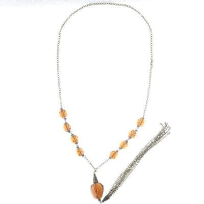 Behave - Lange ketting goudkleur met bruine kralen en hanger - Boho look