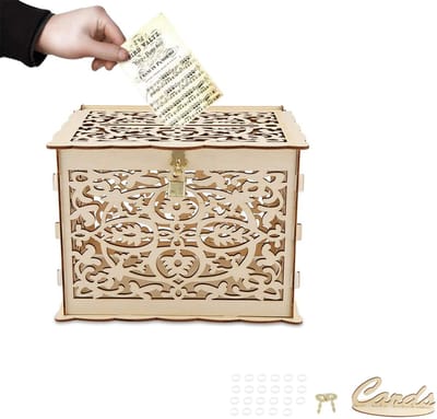 Houten Kaartdoos - Geschenkdoos Houder - Bruiloft Ontvangst - Met Slot - 25x20x18 cm - Houtkleur