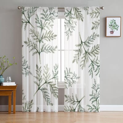 Plant Tak Aquarel Patroon Chiffon Transparante Gordijnen Voor Woonkamer Slaapkamer Decoratie Raam Tule Gordijnen Draperieën 135W x 160H(cm)