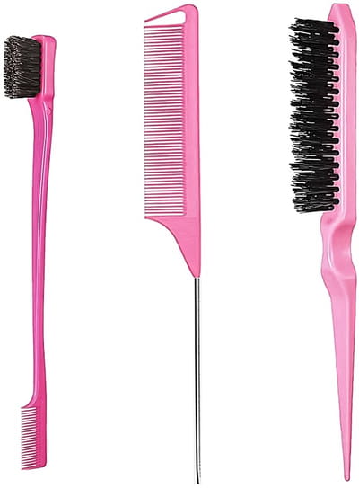 Allecto plus - 3-delige haarstyling set met dubbele randkam en haarknip (roze)