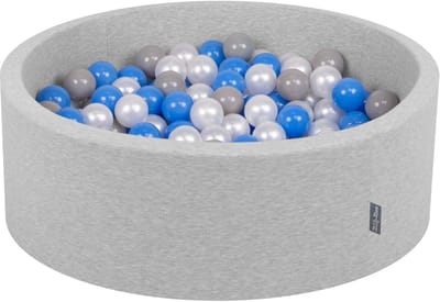 KiddyMoon ballenbad 90x30cm - 200 ballen ∅ 7cm ballenbad met kleurrijke ballen voor jongens baby's kinderen rond - lichtgrijs:pearl/grijs/blauw
