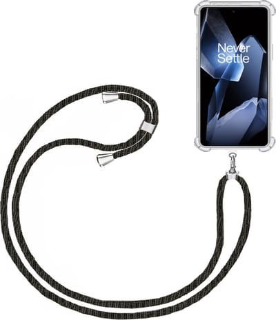 Telefoonkoord + Hoesje Geschikt voor OnePlus 13 - Lengte Verstelbaar - Telefoonketting - Shock Proof Case - Zwart