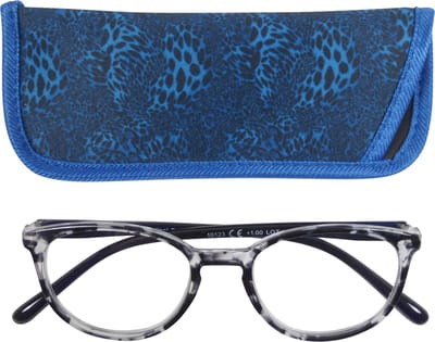 Lilly&June Leesbril Transparant Havana met Blauwe Pootjes +1 - Met Bijpassend Etui