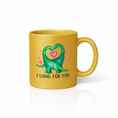 I Long For You Dinosaurus Mok 330ml – Gouden Glitter Koffiemok met Schattig Romantisch Dino Ontwerp – Lief Cadeau voor Koppels