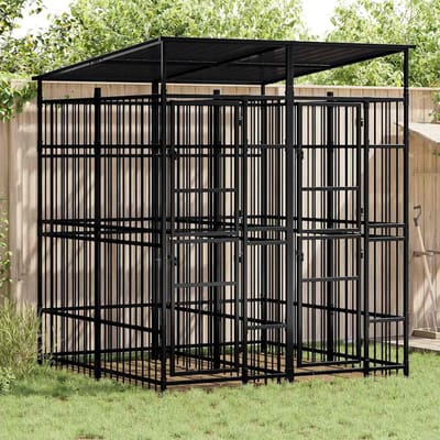 vidaXL - Hondenkennel - met - dak - 3,69 - m² - staal