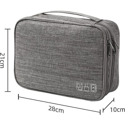 Reiskabel Opbergtas Draagbaar Waterdicht Digitaal Elektronisch USB Datakabel Oplader Stekker Opbergkabel 2Layer(28x10x21cm) grijs