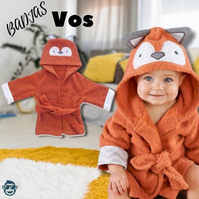Baby / Peuter Badjas Vrolijke Vos | 0-12 maanden (0-1 jaar) | ochtendjas | katoen | snel drogend | met capuchon | kraamcadeau | dierenbadjas | sinterklaas | fox | dier | meisjes en jongens | bruin