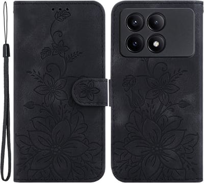 Coverup Hoesje - Geschikt voor Xiaomi Poco X6 Pro 5G Hoesje - Coverup Bloemen Book Case - Zwart