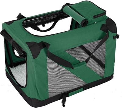 Hondenbench Zacht - Reismand Puppy - Veilig Vervoer - Snel Opvouwbaar - 50x35x35cm - Groen