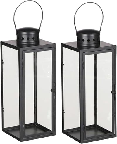 Mica decorations Lantaarn / windlicht Arzilla - 2x - zwart - metaal - verlichting - 13 x 34 cm - voor binnen en buiten