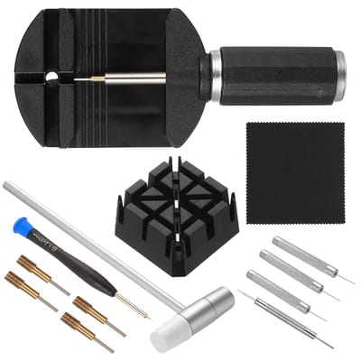 Dailygoods - 11 stuks horloge-gereedschapsset, horlogeband-gereedschap, horlogemakersgereedschapsset, horlogebandje, pennen, veerpengereedschap, horlogereparatiesets, met horloge-gulatoren, horloge-stiften