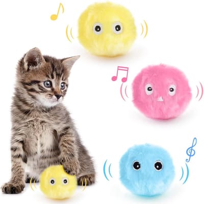 Kat Speelgoed Interactieve Bal, 3 Stuk Pluche, Geluid Simuleert Echte Geluiden Kikker Krekel Vogel, LED Pointer, Kat Honden Speelgoed