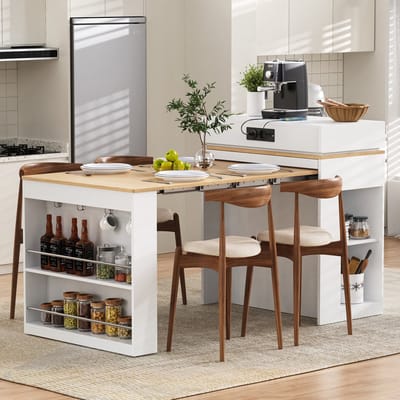 Clruro Keukeneiland - Op Wielen - Met Uitschuifbare Tafel en Stopcontact - Multifunctioneel - Hout - Wit