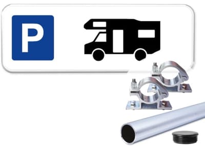 Parkeerbord Campers - Weerbestendig Aluminium - 40x15 cm - Bevestiging: Met paal 120 cm + paalbeugels + paaldop