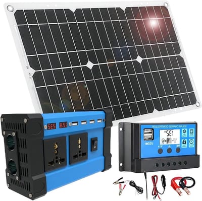 Zonnepaneel Kit - Energie Set - Mobiele Energie - 500W Omvormer - 18W Paneel - Zwart