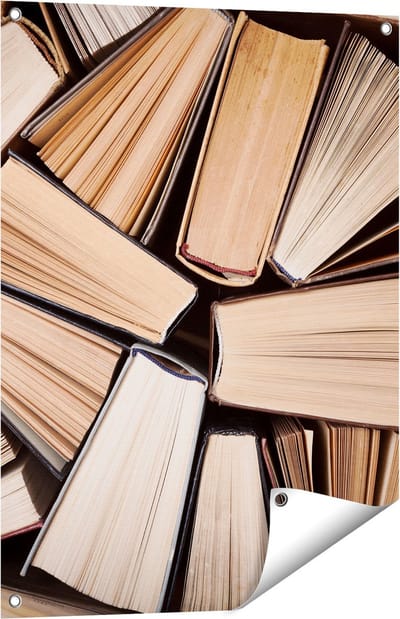 Gards Tuinposter Boeken Bladzijdes bij elkaar - 60x80 cm - Tuindoek - Tuindecoratie - Wanddecoratie buiten - Tuinschilderij