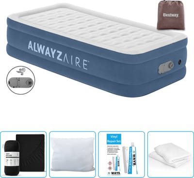 Bestway Alwayszair luchtbed - 1-Persoons - 97 x 191 x 46 cm - Blauw - Inclusief pomp - Hoeslaken - Kussen - Kussenbeschermer en Reparatieset