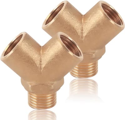 2-delige Y-vorkstuk verdeler, messing wateraansluiting, 1/2 inch IGxIGxAG, voor water, olie en gas, duurzame koppeling voor efficiënte vloeistofverdeling