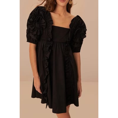FARM Rio Black Ruffle Short Sleeve Mini Dress Maat: XXS | Mini Jurken Outlet | Dames | Zwart