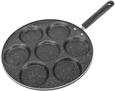 Koekenpan met 7 gaten - Pannenkoekenpan Burgerpan - Ontbijt Bakken - Keramische antiaanbaklaag - 475x305x3cm - Zwart