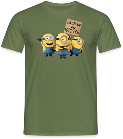 Minions Met Schild Umgeben Von Idioten T-Shirt Heren