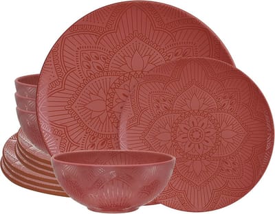 12-delige BPA-vrije melamine serviesset voor 4 personen - Vaatwasmachinebestendig en milieuvriendelijk