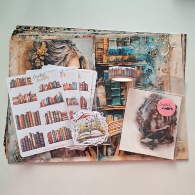 Bookworm journal set - stickers - papier - thema boeken - bullet journal stickers- washi tape - transparante stickers - scrapbook - knutsel bundel - hobbypakket - volwassenen en kinderen