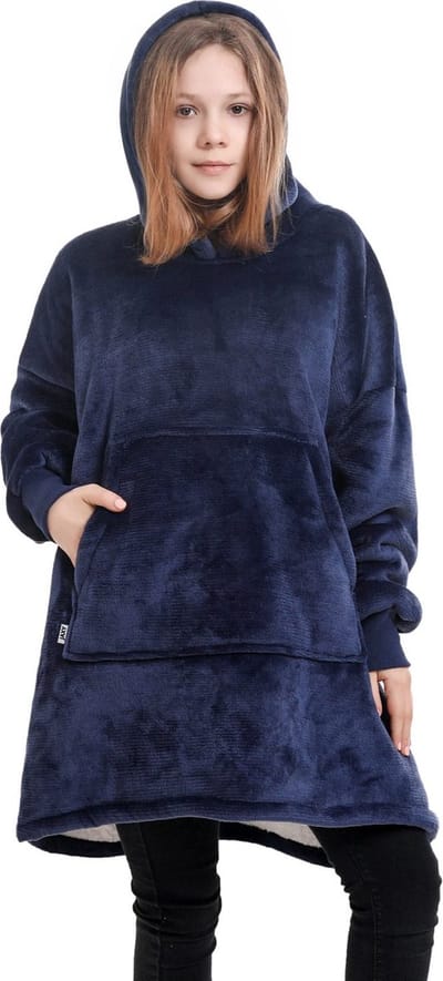JAXY - Hoodie Deken Kinderen - Fleece Deken Met Mouwen - Snuggle Hoodie - Hoodie Kids - 1150 gram - Navy Blue