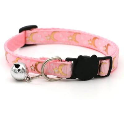 Halsband voor huisdieren Kat Hond Goudkleur Sterren en Maan Halsband voor huisdieren met Bel Reflecterende Veiligheidsgesp Huisdierbenodigdheden roze