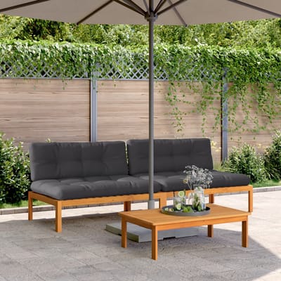 vidaXL - Tuinmiddenbanken - 2 - st - pallet - met - kussens - massief - acaciahout