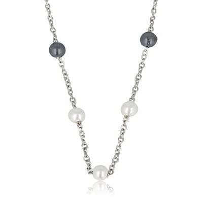 My Bendel - Zilverkleurige Schakelketting met Zwarte en Witte Parels - met Luxe Cadeauverpakking | Sieraden Voor Dames