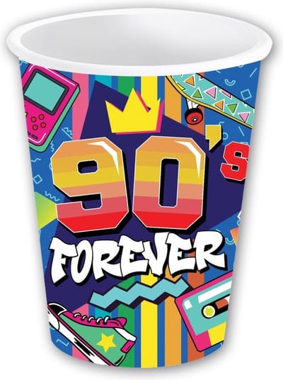 Fiestas Guirca Foute 90s party feestbekertjes - 6x - karton - 240 ml - Jaren 90 thema feestversiering