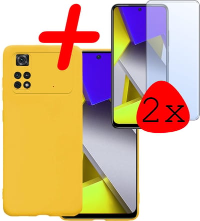 Hoesje Met 2x Screenprotector - Geschikt voor Xiaomi Poco X4 Pro 5G - Sterk & Shockproof - Back Cover - Siliconen Case - Telefoon Hoes - Geel