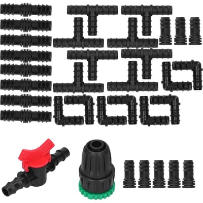 34 Delen/Set Druppelirrigatie Kit G1/2 Kraanaansluiting T-stuk Spuit Watergeefbenodigdheden black