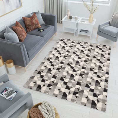 Tapiso Lazur Vloerkleed Woonkamer Slaapkamer Donkergrijs Design Sfeervol Modern Geometrisch Interieur Duurzaam Hoogwaardig Tapijt Maat - 80 x 150 cm