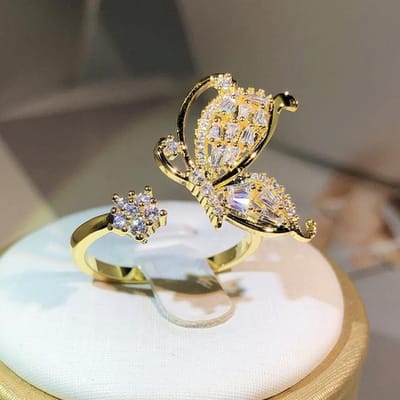 Bague d'ouverture en argent Sterling 925, papillon exquis, étoile à cinq branches, bijoux élégants, cadeau de fête d'anniversaire Resizable blanc