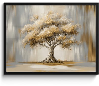 Poster in lijst - Fotolijst 80x60 cm - Posters - Boom - Bladeren - Abstract - Wit - Posterlijst zwart - Decoratie - Wanddecoratie woonkamer - Muurdecoratie slaapkamer