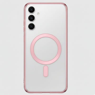 Roze transparant telefoon hoesje dames – geschikt voor Samsung A56 – MagSafe compatibel – harde backcover met metalen rand – schokbestendige bescherm case