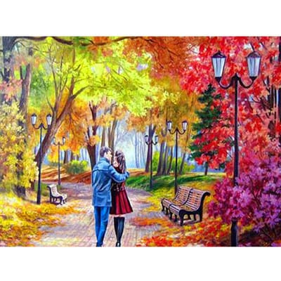 Peinture diamant à faire soi-même, perceuse complète, paysage, broderie de diamant, paysage d'avenue d'arbre, peinture en strass 20X30CM yellow