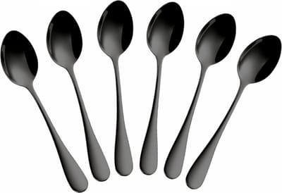 6x Ovale Theelepel / Koffielepel Classic - Ovale Lepels - 12cm - Zwart - 6 Stuks