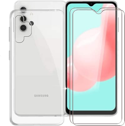 Soft Back Cover Hoesje Geschikt voor: Samsung Galaxy A32 5G - Soft TPU Siliconen Case & 2X Tempered Glas Combi - Transparant