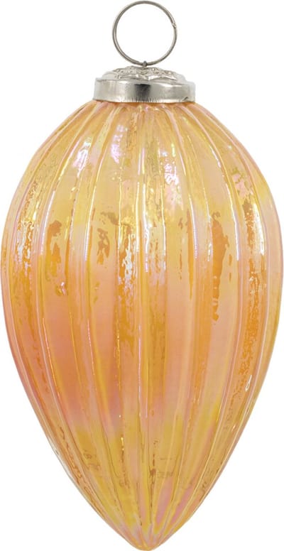 HomeBound by KY | Glazen kerstbal ovaal oranje parelmoer | 12,5x12,5cm | kerstbal