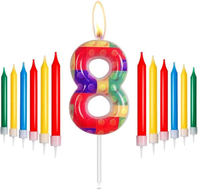 Kleurige Bouwstenen Verjaardagskaarsen voor Taart - Nummer 8 Kaarsen voor Feestelijke Decoratie