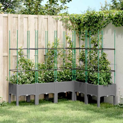 vidaXL - Plantenbak - met - latwerk - 160x120x142,5 - cm - polypropeen - lichtgrijs