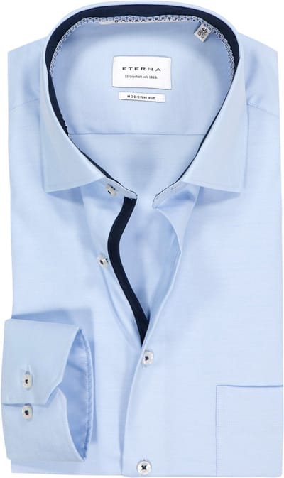 ETERNA modern fit overhemd - twill - lichtblauw - Strijkvrij - Boordmaat: 38