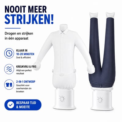 Strijkpop 2-in-1 – Automatische Strijkmachine & Kledingdroger – Voor Overhemden, Truien en Broeken – Kreukvrij