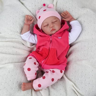 Reborn pop set - Baby pop - Poppen verzorgen - Handgeschilderde details - 55 cm - Wit roze