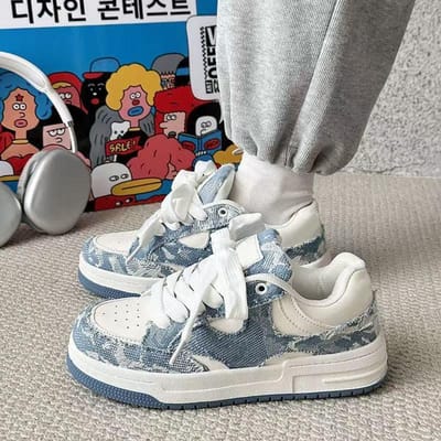 Retro Denim Blauwe Heren Skateschoenen Mode Lage Witte Schoenen Designer Koppel Casual Sportschoenen Para Hombre 43 blauw