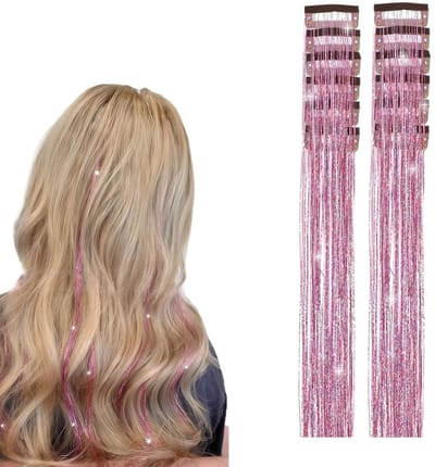 Dailygoods- Haarverlengingen Set van 12 - Clip-in Hittebestendige Synthetische Strengen - 55 cm - Gekleurde Glitterlokken - Voor Festivals/Themafeesten - Clip-in Haarlok